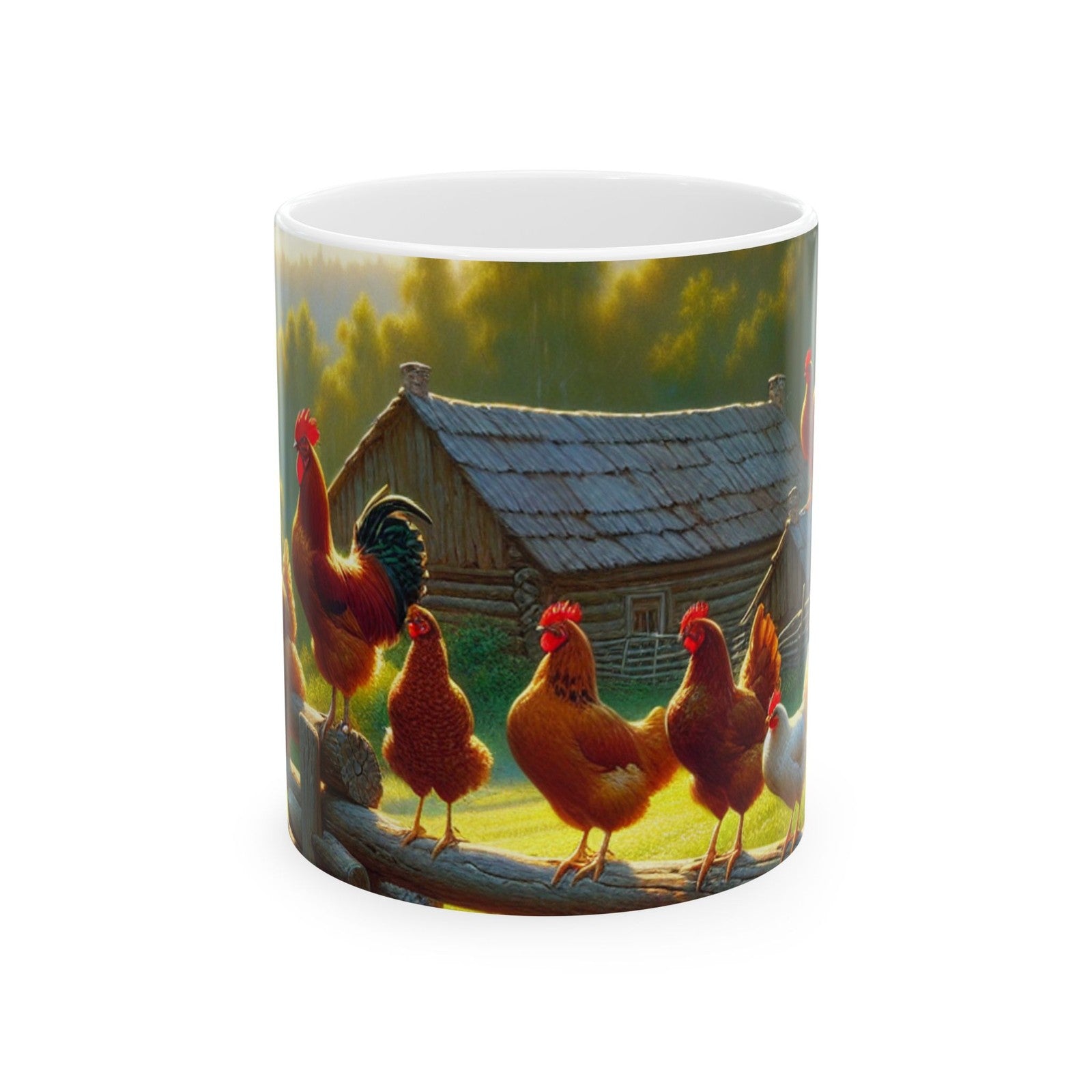 Farm Chickens Ceramic Mug, Rustic Chicken Coop Coffee Cup, Farmhouse Animal Tea0