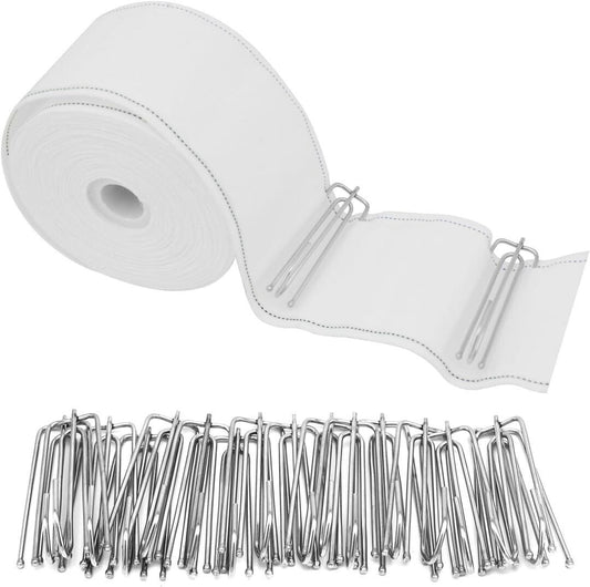 10 Meters/10.9 Yards White Curtain Pleat Tape with 30 Pcs Stainless Steel 4 Pron0