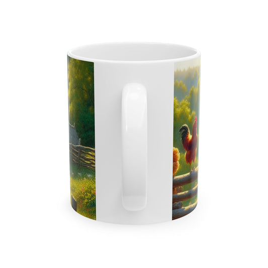 Farm Chickens Ceramic Mug, Rustic Chicken Coop Coffee Cup, Farmhouse Animal Tea1