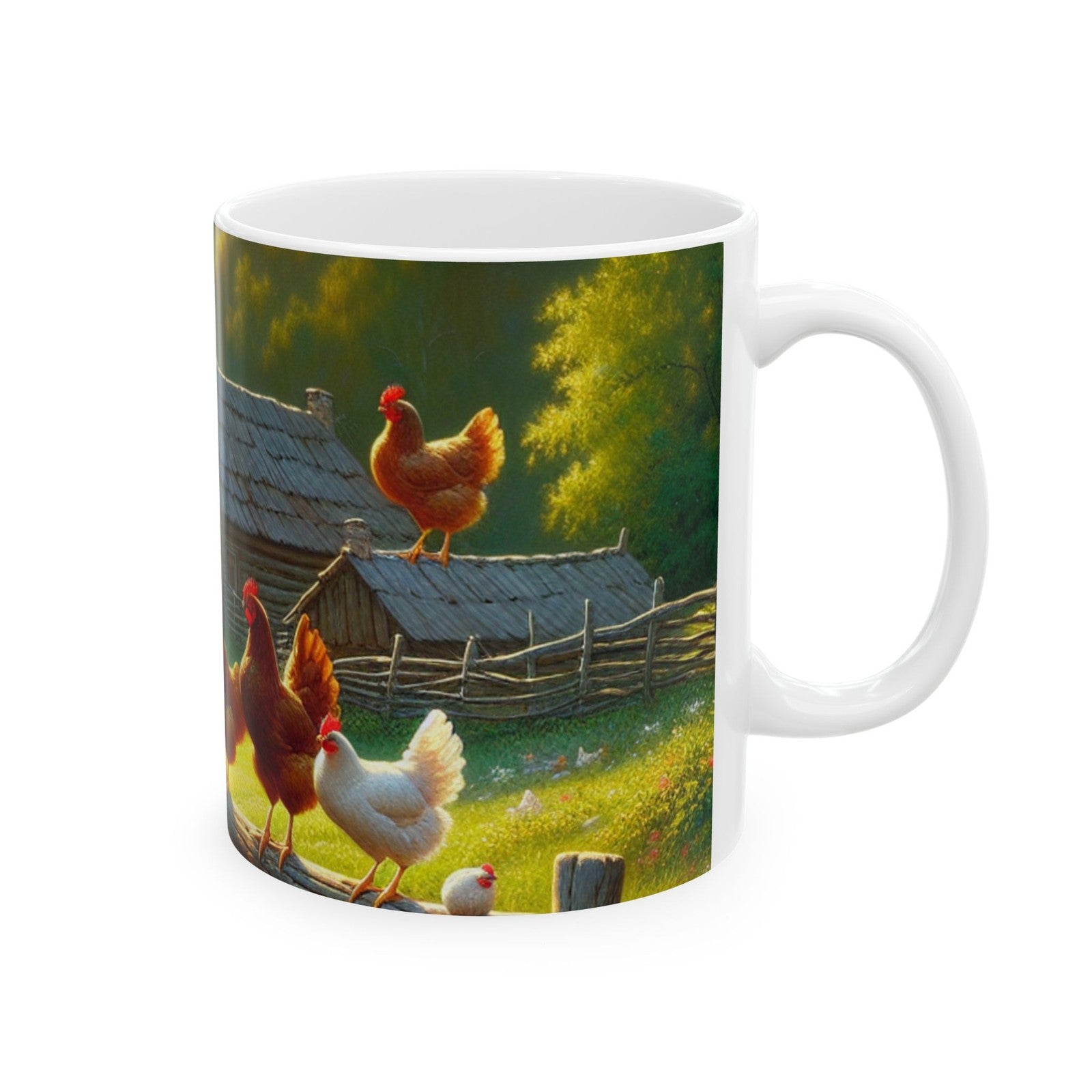 Farm Chickens Ceramic Mug, Rustic Chicken Coop Coffee Cup, Farmhouse Animal Tea3