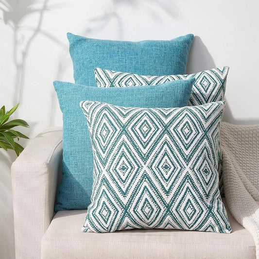 Decorative Throw Pillow Covers Set of 4 Geometric Design Linen Cushion Cover for0