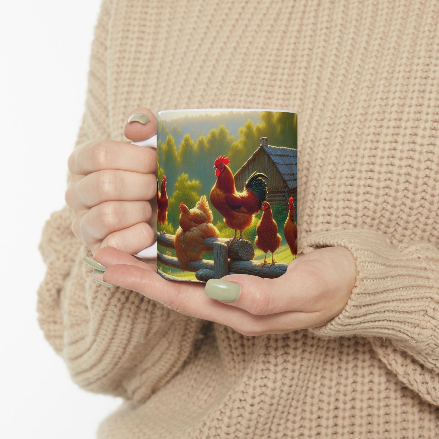 Farm Chickens Ceramic Mug, Rustic Chicken Coop Coffee Cup, Farmhouse Animal Tea4